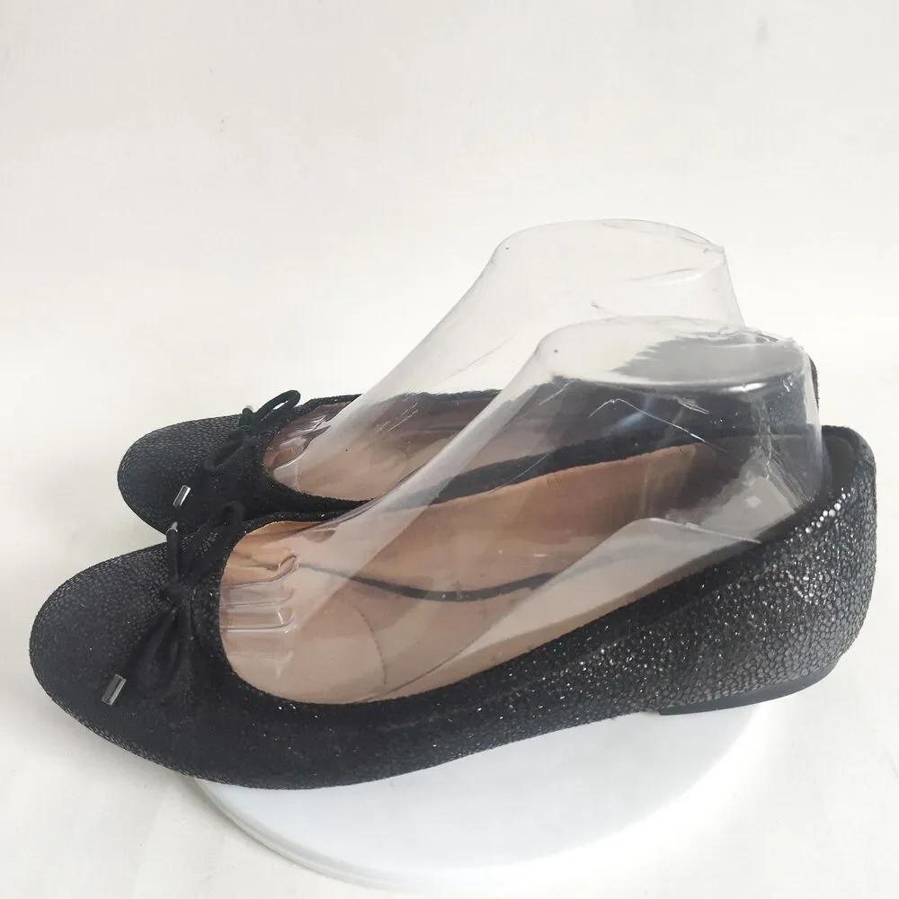 Naturalizer Sparkly Snakeskin Leather Ballet Comfort‎ Flats Size 8.5 Black Bow